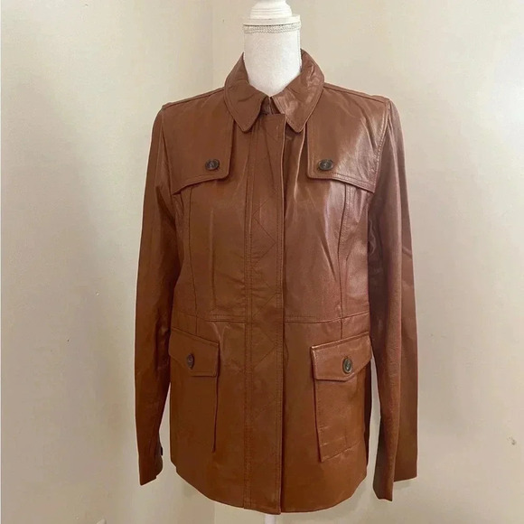 Isaac Mizrahi Live Cogniac Leather Jacket Size L - Picture 8 of 8